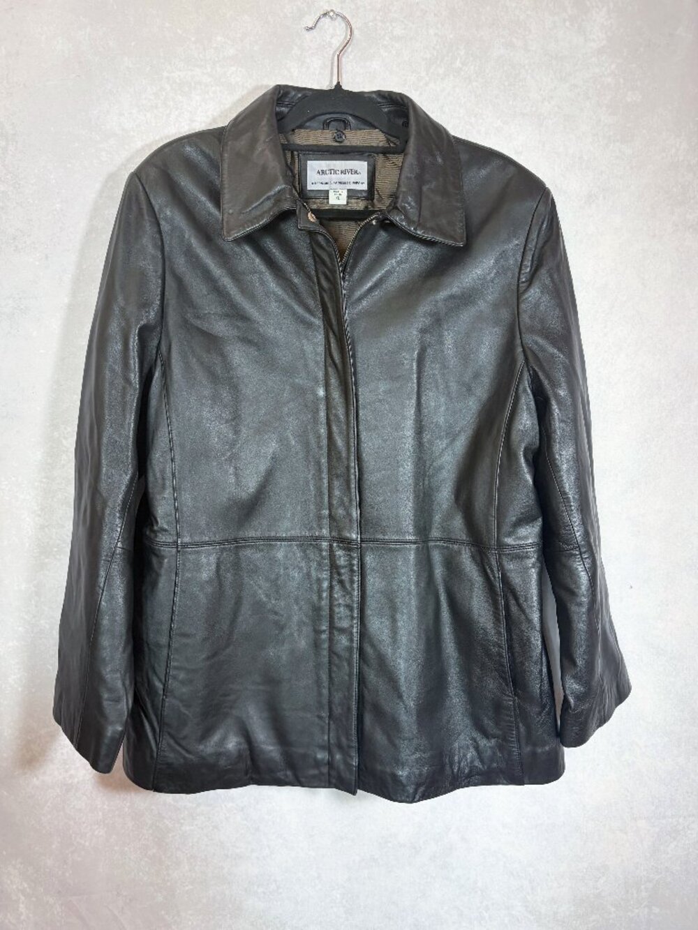 Arctic River Vintage Womens Leather Jacket Coat Black Size XL